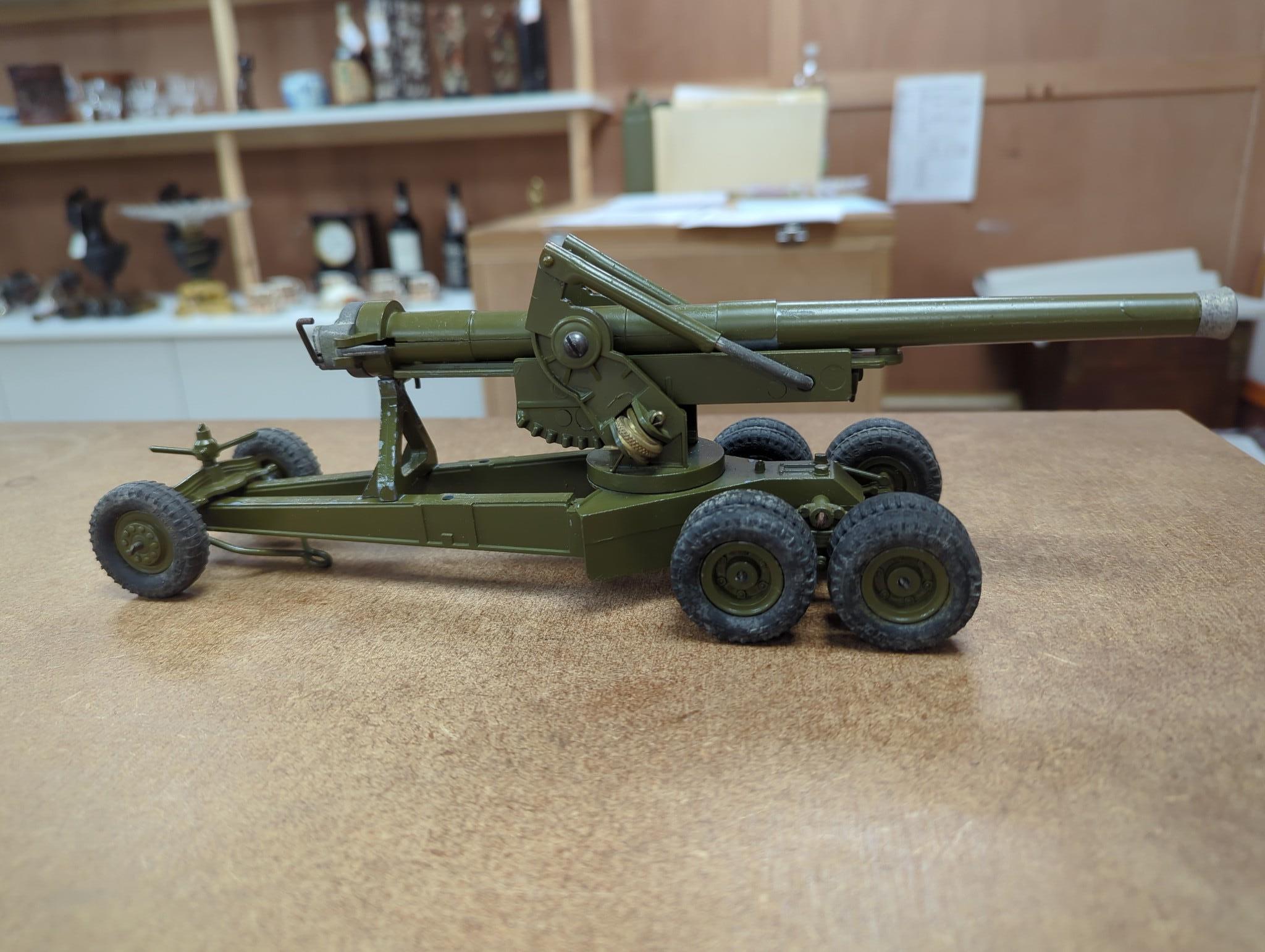 A selection of various Dinky military toys and a boxed Britains 155mm gun